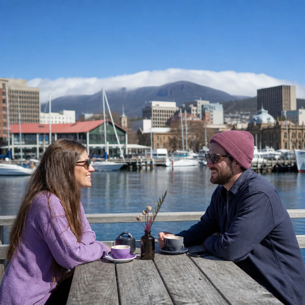 Shoppers and stallholders at Salamanca Market in Hobart